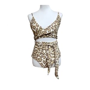 Aerie Leopard Print Wrap Waist One Piece Swimsuit Large Full Coverage